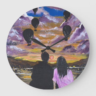 Reloj Redondo Grande Arte Hecho a Mano – Atardecer Juntos