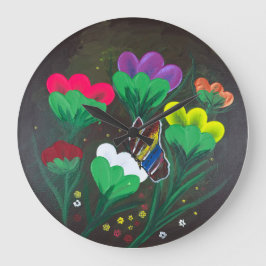 Reloj Redondo Grande Arte hecho a mano - Flor de mariposa