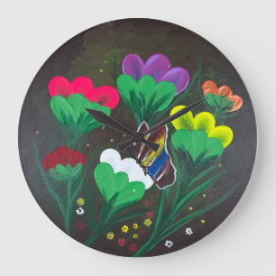 Reloj Redondo Grande Arte hecho a mano - Flor de mariposa