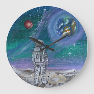 Reloj Redondo Grande Arte hecho a mano - Vista de la Tierra