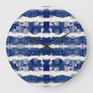 Reloj Redondo Grande Arte Índigo: Abstracto Caos acuarela.