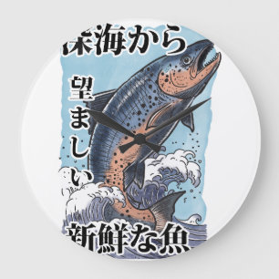 Reloj Redondo Grande arte japonés de pesca vintage