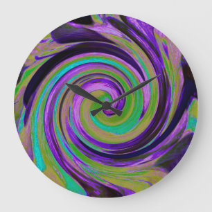 Reloj Redondo Grande Arte Líquido en Espiral Fresco Retro Púrpura y Cha