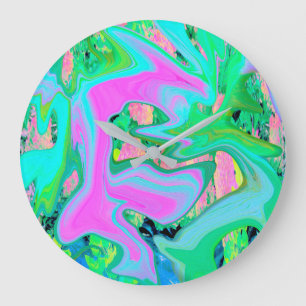 Reloj Redondo Grande Arte líquido rosa retro y azul claro en Hortensia