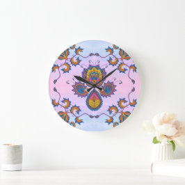 Reloj Redondo Grande Arte mehndi azul y púrpura, colisiones florales az