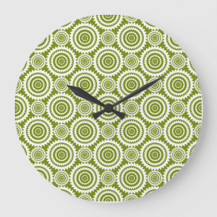 Reloj Redondo Grande Arte moderno de patrón geométrico en verde oliva y