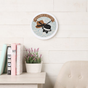 Reloj Redondo Grande Arte mural fedora vintage de Jim y botones