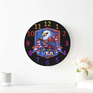 Reloj Redondo Grande Arte Patriótico Águila de EE. UU.