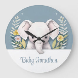 Reloj Redondo Grande Arte personalizado para la guardería del elefante 