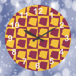 Reloj Redondo Grande Arte Pop Arizona Granate Oro Números Blancos