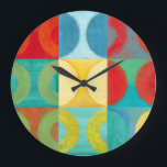Reloj Redondo Grande Arte pop brillante con los círculos y los<br><div class="desc">Fluorescente no está apenas para las luces más según lo probado por este pedazo maravillosamente brillante del arte pop. Esta impresión es un puré de rejillas cuadradas con los círculos coloreados dentro. ¡Si usted ama arte abstracto usted amará esta impresión!</div>