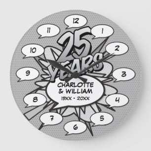 Reloj Redondo Grande Arte Pop Comic Book 25º Aniversario de Plata