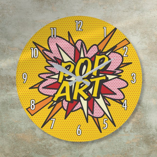 Reloj Redondo Grande Arte pop del libro de historietas (Fun Cool Comic Trendy Book Pop Art Large Clock)