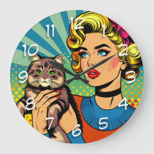 Reloj Redondo Grande Arte Pop Mujeres Cómic de Dibujos Animados Sosteni
