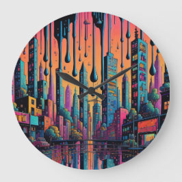 Reloj Redondo Grande Arte Psicodélico de Ciudad Goteante 
