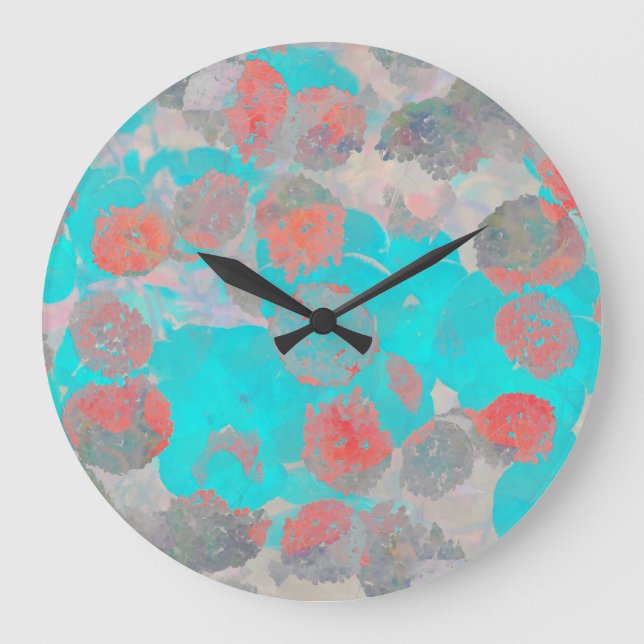 Reloj Redondo Grande Arte rojo azul de estampado floral/floral romántic (Anverso)