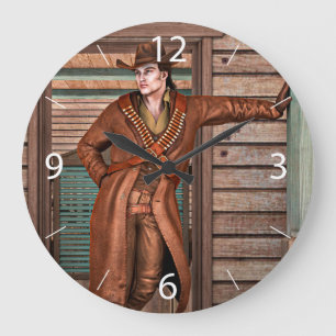 Reloj Redondo Grande Arte rústico de frontera vaquero occidental vintag