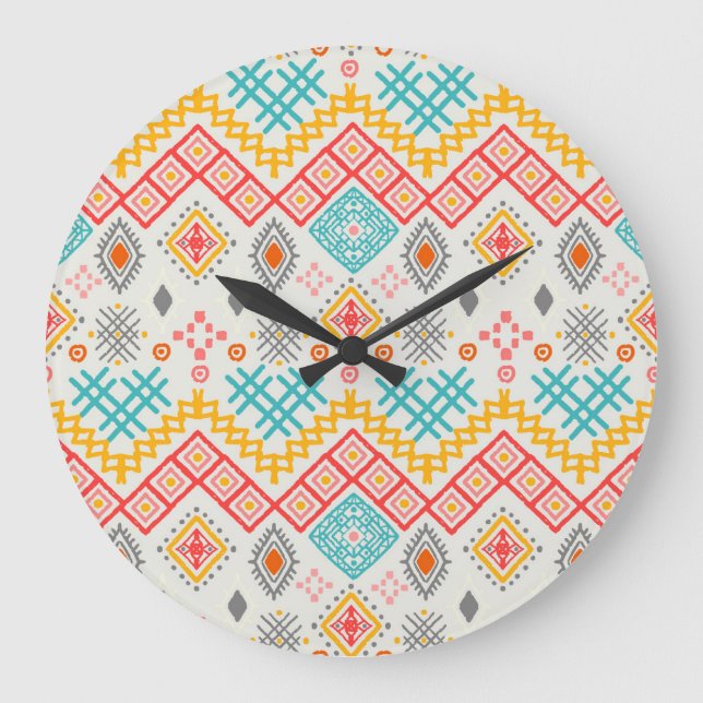 Reloj Redondo Grande Arte tribal: huella geométrica boho. (Anverso)