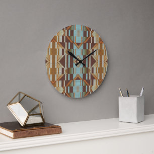 Reloj Redondo Grande Arte Tribal Turquesa Azul Naranja Marrón Verde Tea