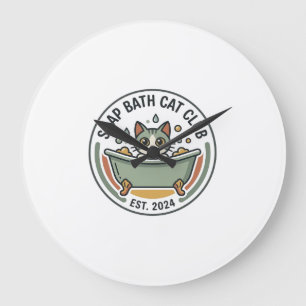 Reloj Redondo Grande Arte vectorial de gato de baño de jabón POD - Club