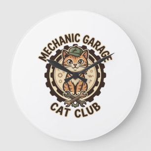 Reloj Redondo Grande Arte vectorial de gato de garaje mecánico - Gara d