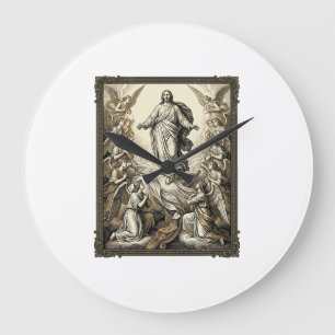 Reloj Redondo Grande Arte vectorial de grabado de ángel de ascensión vi