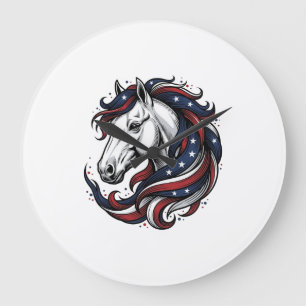 Reloj Redondo Grande Arte vectorial de grabado vintage de caballo patri