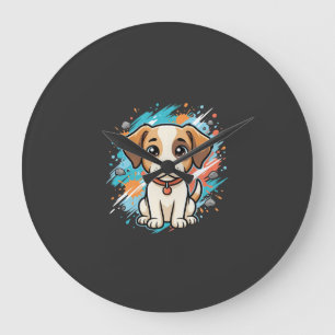 Reloj Redondo Grande Arte vectorial de perro lindo con salpicaduras de 