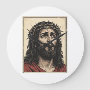 Reloj Redondo Grande Arte vectorial de retrato religioso de corona de e
