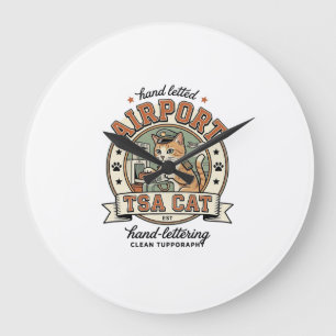 Reloj Redondo Grande Arte vectorial vintage de gato de TSA de aeropuert