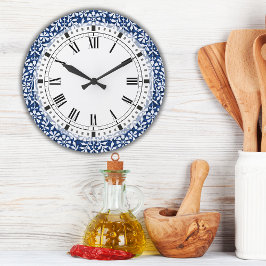 Reloj Redondo Grande Artes azules y blancas y gránulos grandes