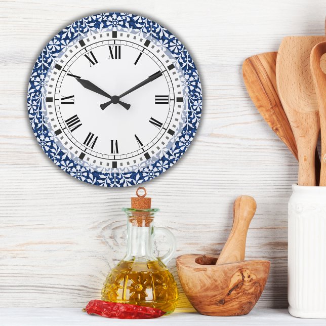 Reloj Redondo Grande Artes azules y blancas y gránulos grandes (Subido por el creador)