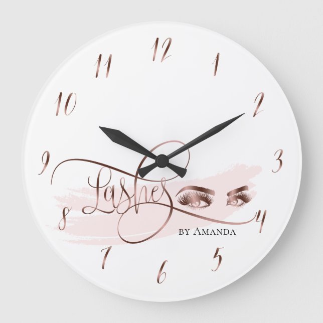 Reloj Redondo Grande Artista de maquillaje Belleza Ojos Rosa Oro (Anverso)