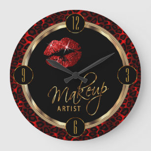 Reloj Redondo Grande Artista de maquillaje labios rojos con imagen de l