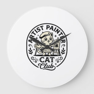 Reloj Redondo Grande Artista Pintor Gato Gato Divertido Gráfico - Artis