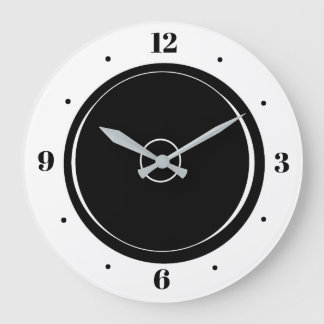 Reloj Redondo Grande Artístico  Blanco y Negro Sencillo