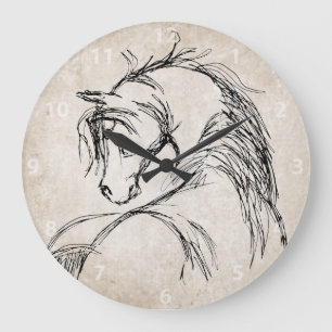 Reloj Redondo Grande Artsy Horse Head Sketch