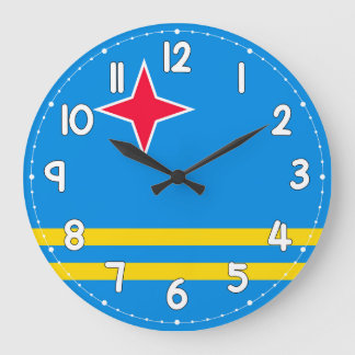 Reloj Redondo Grande Aruba Flag Wall Clock – Patriotic Caribbean Decor
