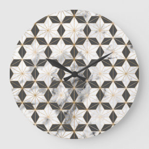 Reloj Redondo Grande Asanoha japonesa: Patrón de mármol dorado.