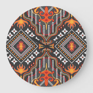Reloj Redondo Grande Asia Central Red-Naranja: Motivos tradicionales