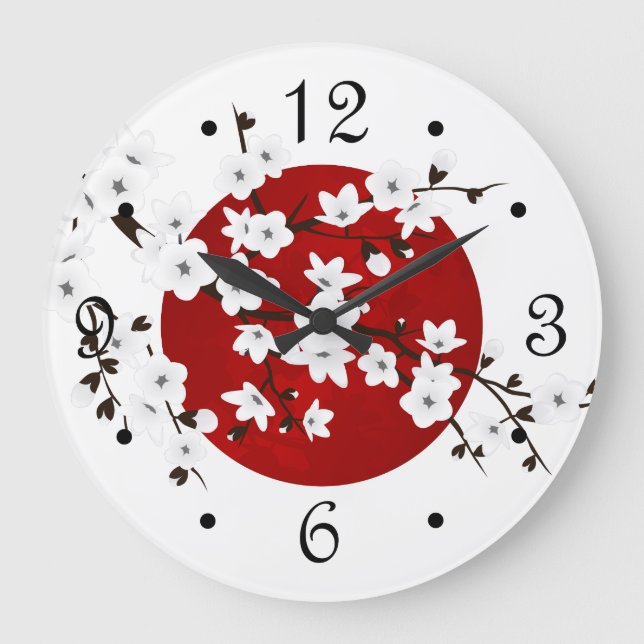 Reloj Redondo Grande Asia Floral White Cherry Blossom Red (Anverso)