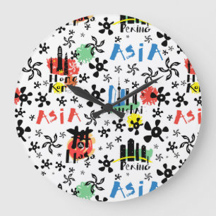Reloj Redondo Grande Asia  Patrón de símbolos