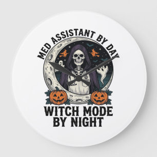 Reloj Redondo Grande Asistente Médico Bruja de Halloween Grabado Vintag
