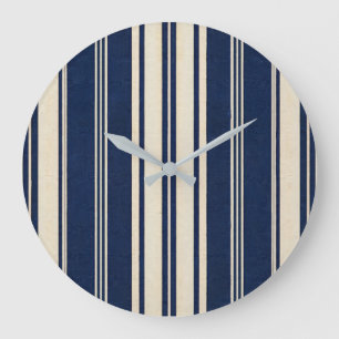 Reloj Redondo Grande Aspecto de Tejido Vintage Marfil Azul Marino Resta