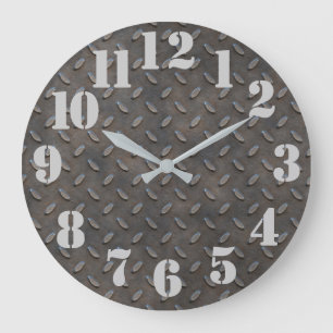Reloj Redondo Grande Aspecto industrial de acero en estuche de diamante