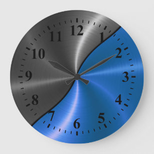 Reloj Redondo Grande Aspecto Metalizado del acero inoxidable azul plate