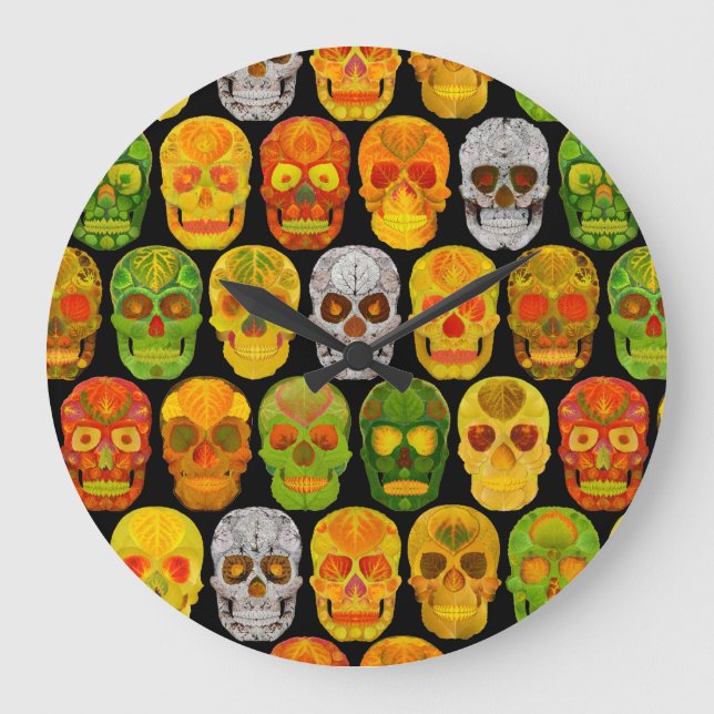 Reloj Redondo Grande Aspen Leaf Skulls sin fisuras patrón 2018 (Anverso)