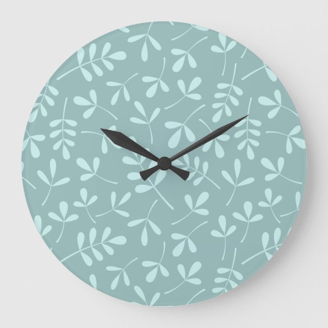 Reloj Redondo Grande Assorted Light on Mid Teal Leaves Pattern (Anverso)