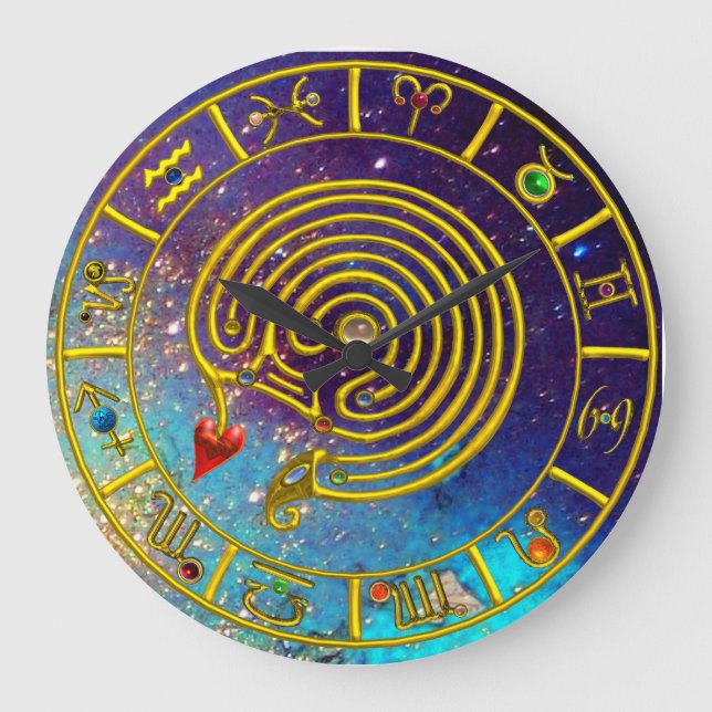 Reloj Redondo Grande ASTRAL LABYRINTH GOLD ZODIAC CHART Astrology (Anverso)