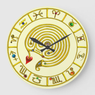 Reloj Redondo Grande Astrología CARÁCTICA ASTRAL LABYRINTH GOLD ZODIAC